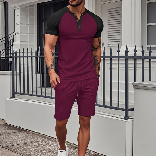Herren Hochwertiges Kurzarm-Set mit Knopfleiste und atmungsaktiven Shorts Echoarchiv