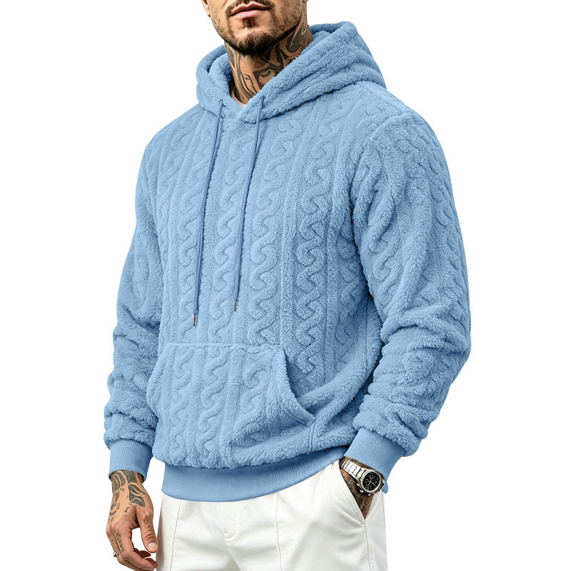 Herren Teddy-Fleecepullover mit Zopfmuster, Kapuze und Kängurutasche Echoarchiv
