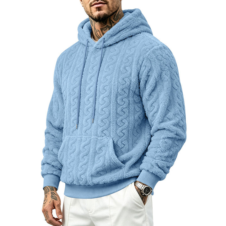 Herren Teddy-Fleecepullover mit Zopfmuster, Kapuze und Kängurutasche Echoarchiv