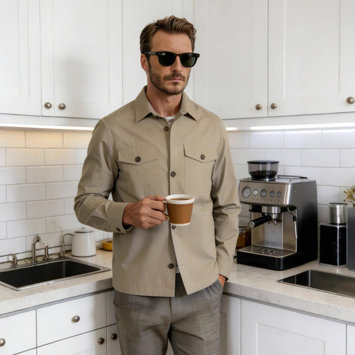 Herren Overshirt-Hemdjacke mit Pattentaschen und klassischem Hemdkragen Echoarchiv