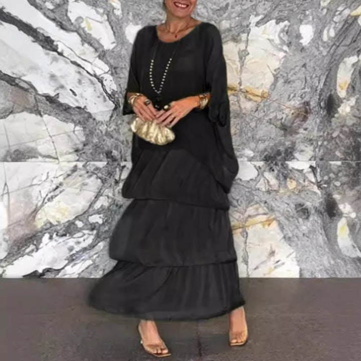 Damen nan bodenlanges Stufenkleid mit weiten Fledermausärmeln und lockerer Silhouette Echo Archiv