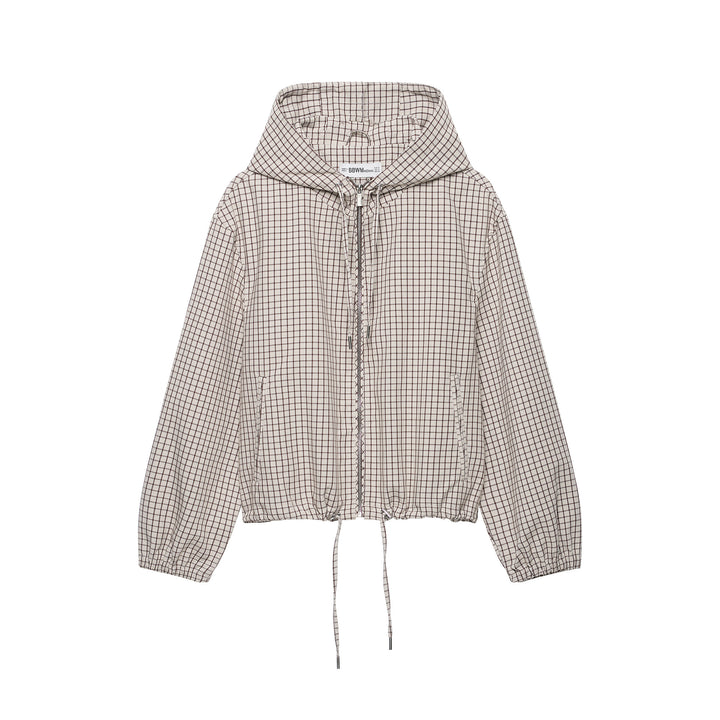 Damen Kariertes Cropped-Blouson mit Kapuze, Tunnelzug und Reißverschluss Echo Archiv