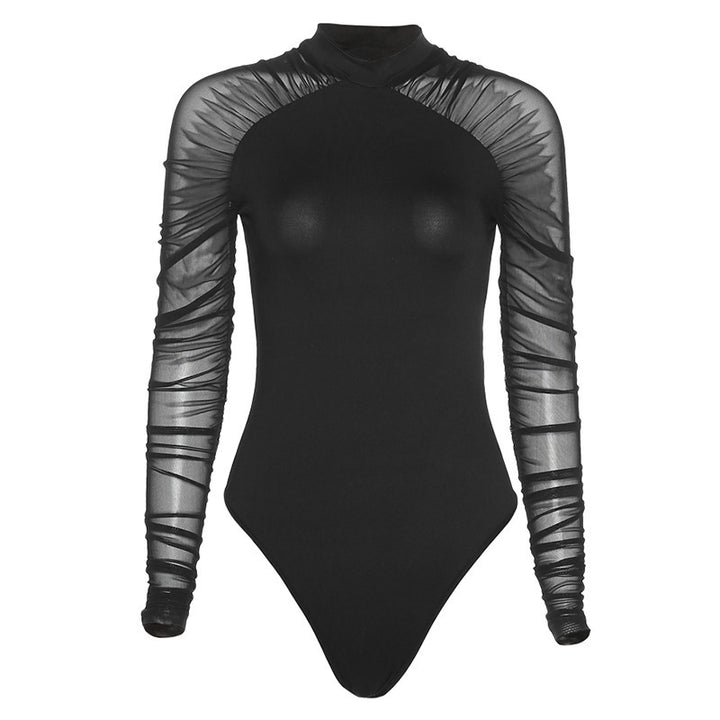 Damen Eleganter Body mit transparenten Ärmeln und speziellen Drapierungen Echo Archiv