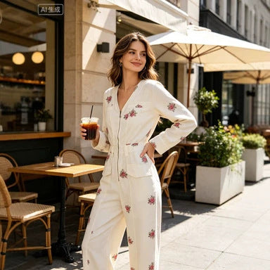 Damen Weicher Viskose-Overall mit floralem Print, Reißverschluss und weitem Bein Echoarchiv
