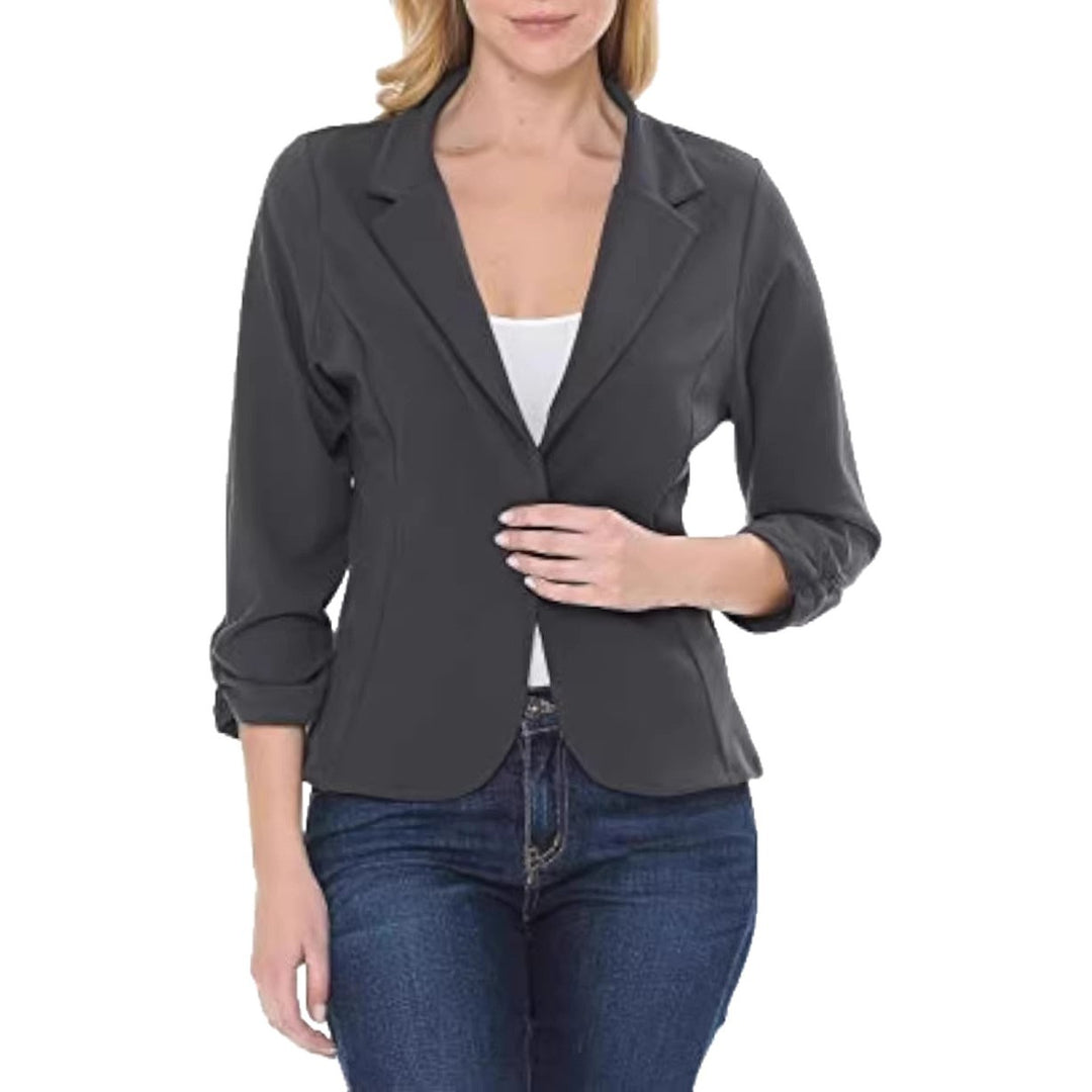 Damen taillierter Jersey-Blazer mit Ein-Knopf-Verschluss und dreiviertelärmeln – Valéne