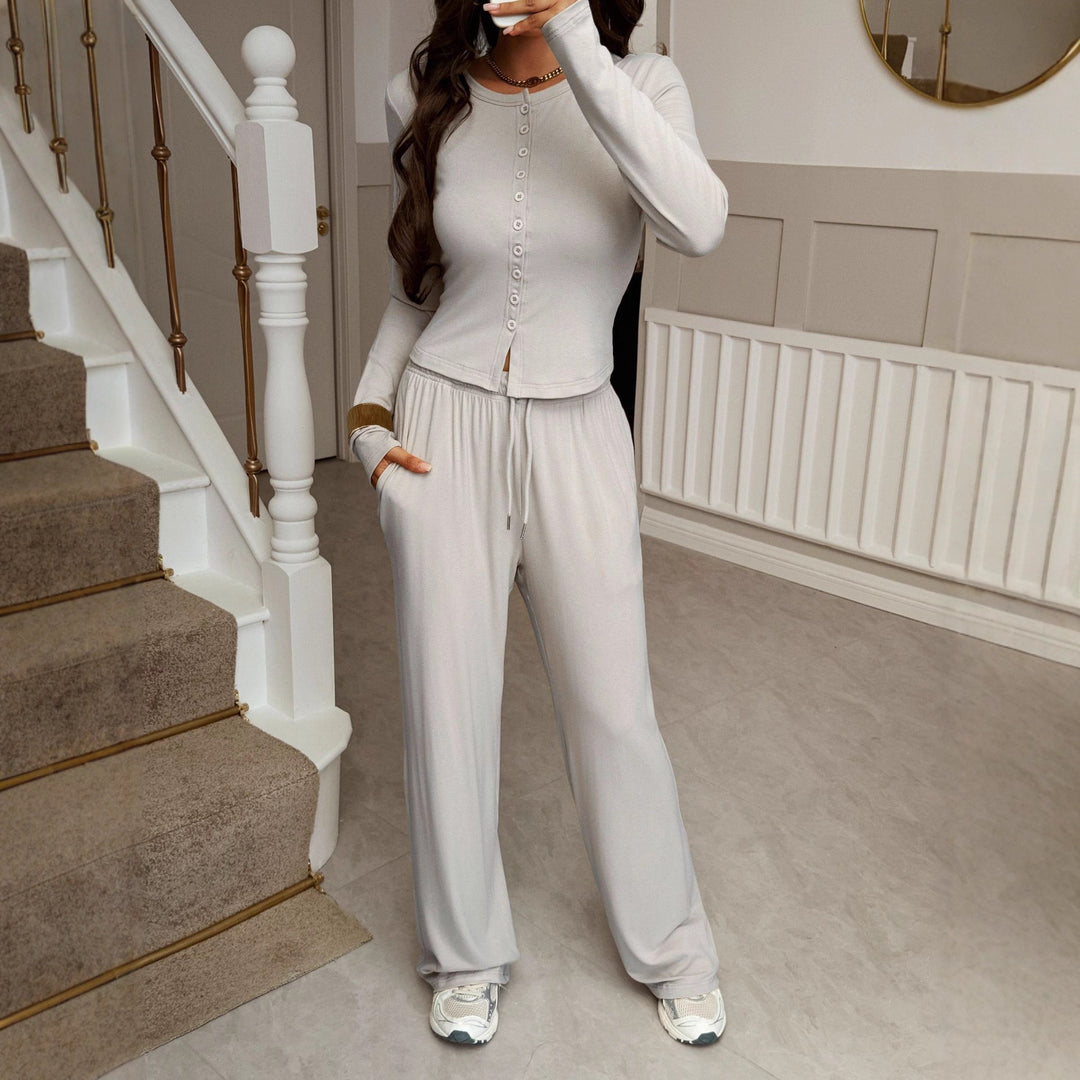 Damen cropped Kapuzen-Sweatjacke mit Tunnelzug und hochgeschnittener Palazzo-Hose – Auréline