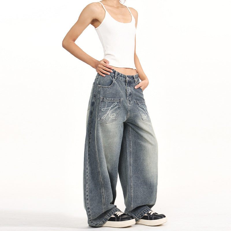 Damen Extremeweite Balloon-Jeans im Palazzoschnitt mit aufgesetzten Taschen Echo Archiv