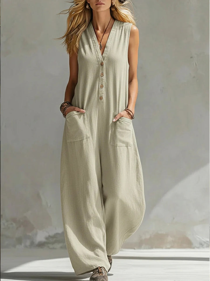 Damen Jumpsuit mit tiefem V-Ausschnitt und praktischen Taschen Echo Archiv