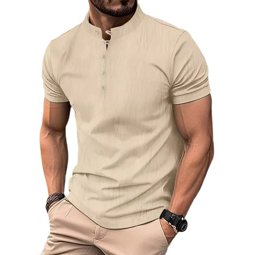 Herren Kurzarmshirt mit modernem Stehkragen und Knopfleiste Echoarchiv