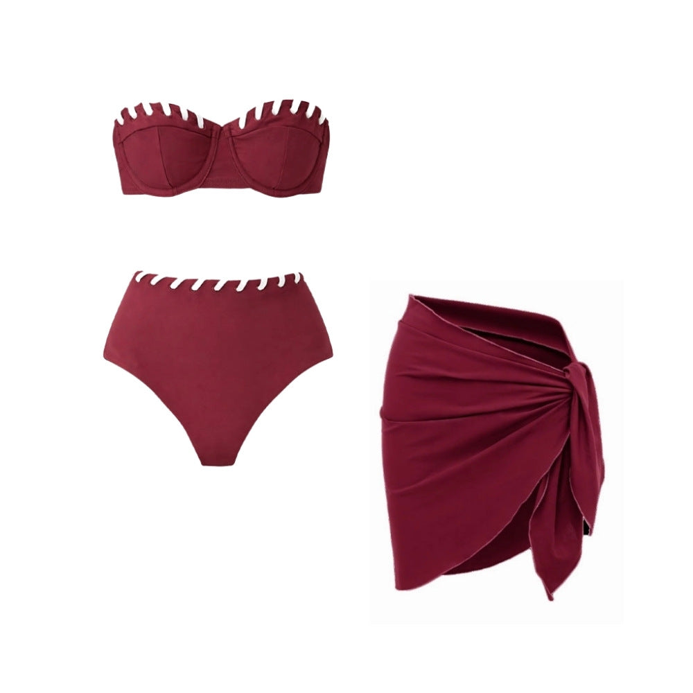Damen Bikini-Set mit modischem High-Waist-Höschen und Latzhosen von Echo Archiv