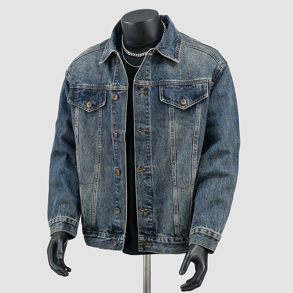 Damen Oversized Jeansjacke mit Stehkragen, Reißverschluss und elastischem Saum Echoarchiv