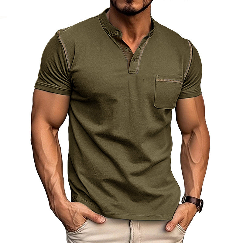 Herren modisches Polohemd mit Henley-Ausschnitt und Brusttasche Echoarchiv