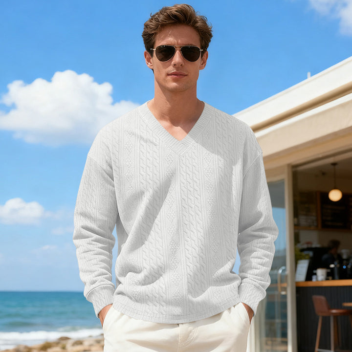 Herren Strickpullover mit V-Ausschnitt und Zopfmuster Echoarchiv