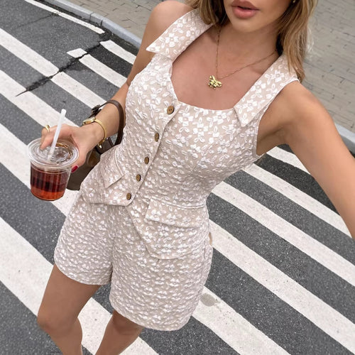 Damen Chic Shorts-Set mit strukturierter Oberteil und Kellerfalten Echo Archiv