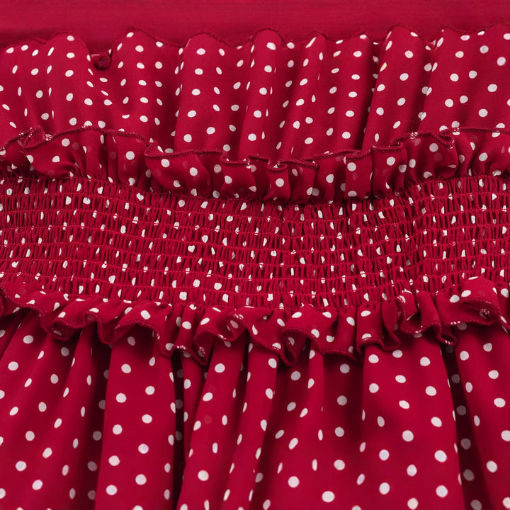 Damen Midikleid mit Smok-Taillenband, Rüschenkragen und Ballonärmeln – Élara