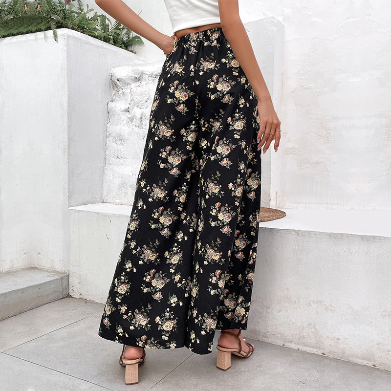 Damen Leichte Palazzo-Hose aus Viskosemix mit Gummibund, Tunnelzug und seitlichen Beinschlitzen Echoarchiv