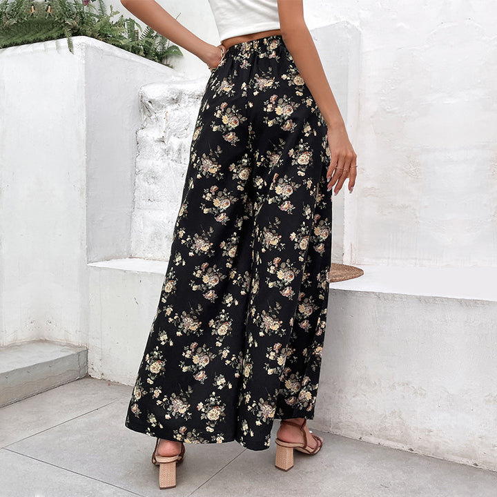 Damen Leichte Palazzo-Hose aus Viskosemix mit Gummibund, Tunnelzug und seitlichen Beinschlitzen Echoarchiv
