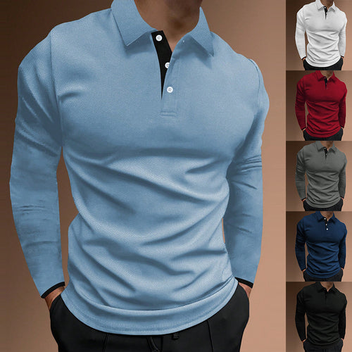 Herren elegantes Langarm-Polohemd mit strukturiertem Gewebe Echoarchiv