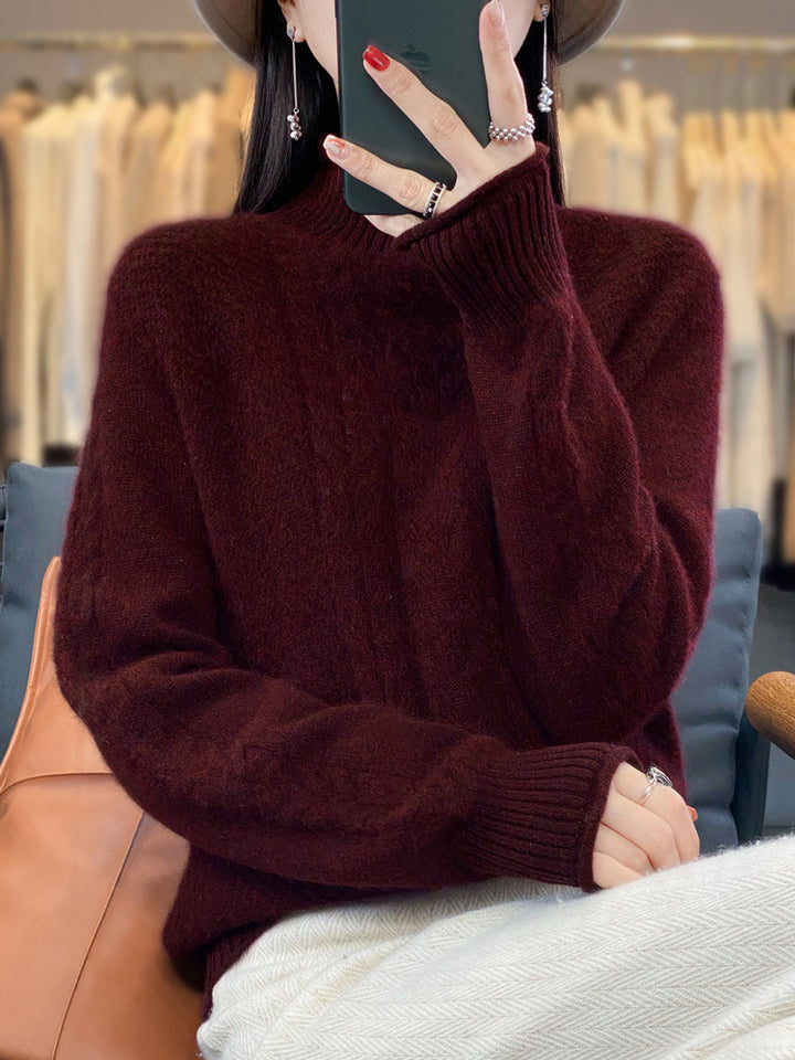 Damen Weicher Zopfstrick‑Mockneckpullover mit kaschmirähnlicher Haptik und verlängerten Rippbündchen Echoarchiv