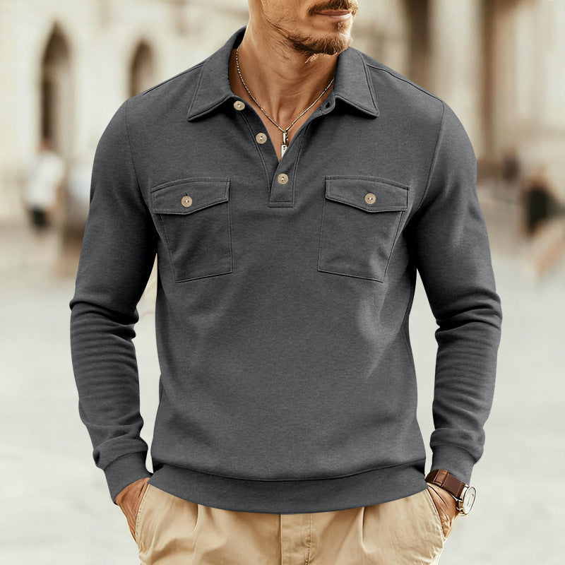 Herren modisches Langarmshirt mit praktischen Brusttaschen und modernem Henley-Ausschnitt Echoarchiv