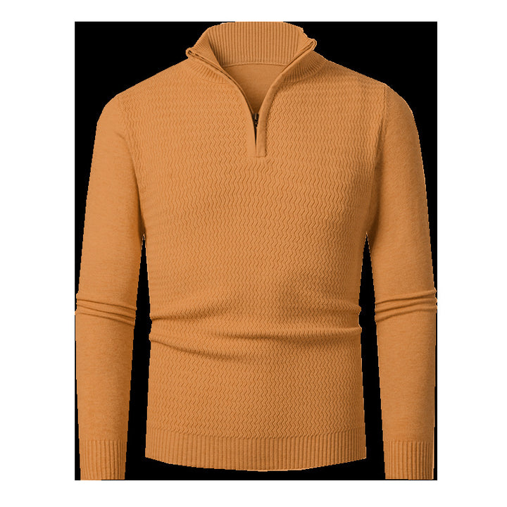 Herren nan Feinstrick-Halbzip-Pullover mit strukturierter Wellenoptik und Stehkragen Echo Archiv