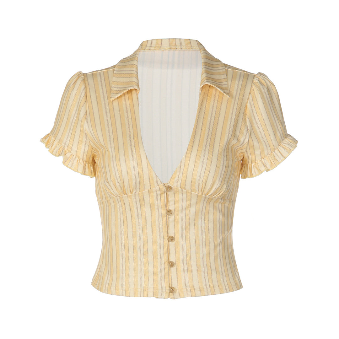 Damen Kurzarm Bluse mit Rüschendetails und V-Ausschnitt Echo Archiv