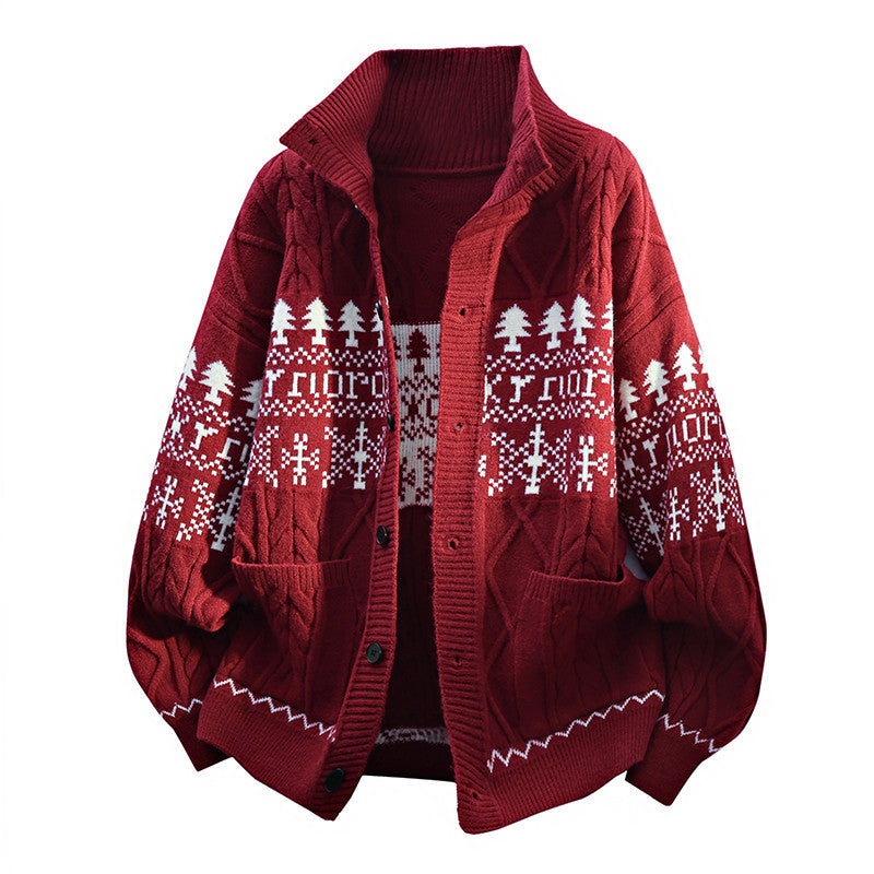Damen nan gestrickter Norweger-Cardigan mit Stehkragen, Zopfmuster und aufgesetzten Taschen Echo Archiv