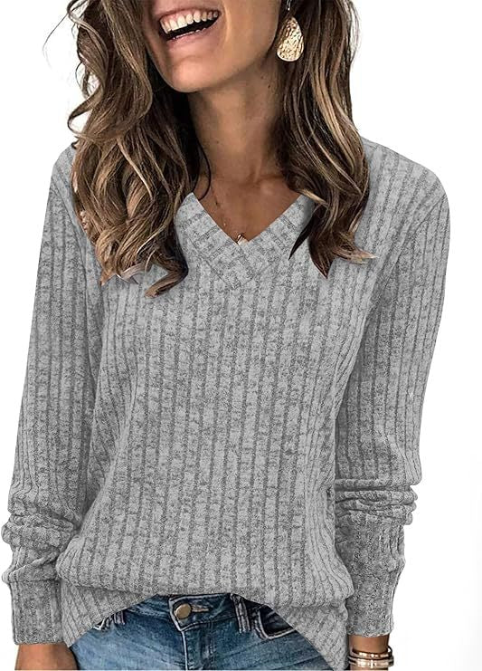 Damen Gerippter V‑Ausschnitt Feinstrickpullover mit lässiger Oversize-Passform Echo Archiv
