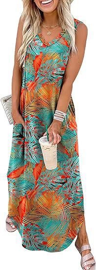 Damen Maxi-Kleid mit modernem V-Ausschnitt und praktischem Taschendesign Echo Archiv