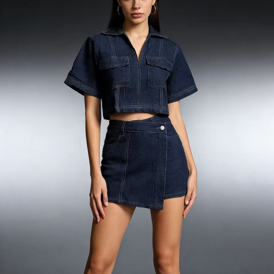 Damen modisches cropped Hemd mit aufgesetzten Taschen und lässigen Shorts Echo Archiv