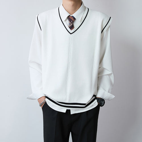 Herren Eleganter V-Ausschnitt Strickpullover mit Knopfleiste Echoarchiv