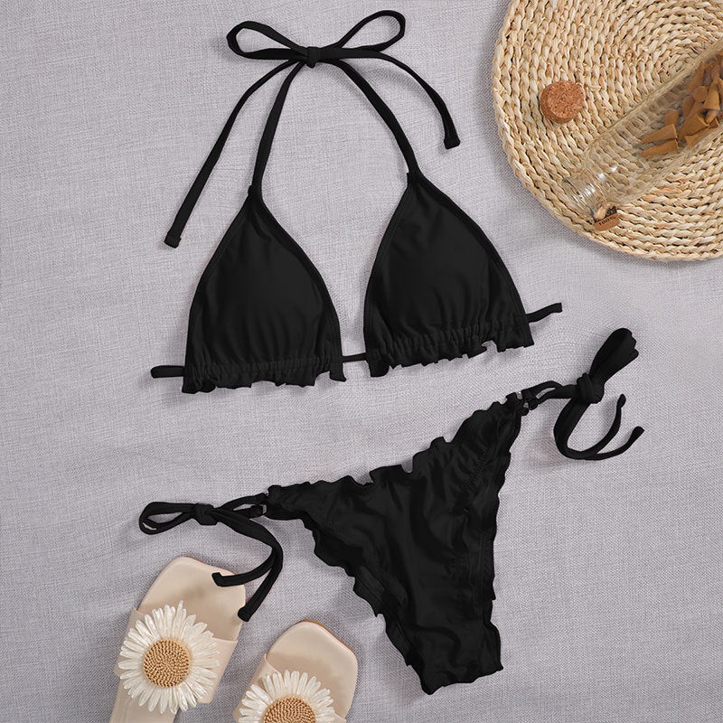 Damen Triangel-Bikini mit verspielten Rüschendetails und verstellbaren Trägern Echo Archiv