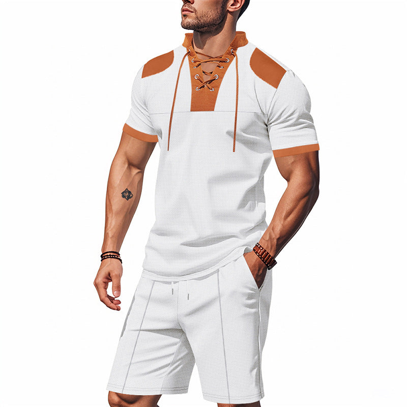 Herren sportliches Oberteil und Shorts-Set mit modischem Schnürdesign Echoarchiv