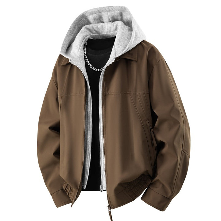 Herren Lässige Lagen‑Bomberjacke mit integrierter Kapuzen‑Innenjacke, Zwei‑Wege‑Reißverschluss & elastischem Saum Echoarchiv