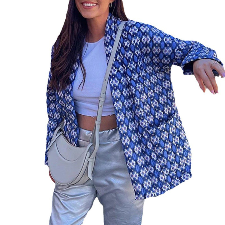Damen Gemusterte Kimono-Steppjacke mit offener Front und aufgesetzten Taschen Echo Archiv