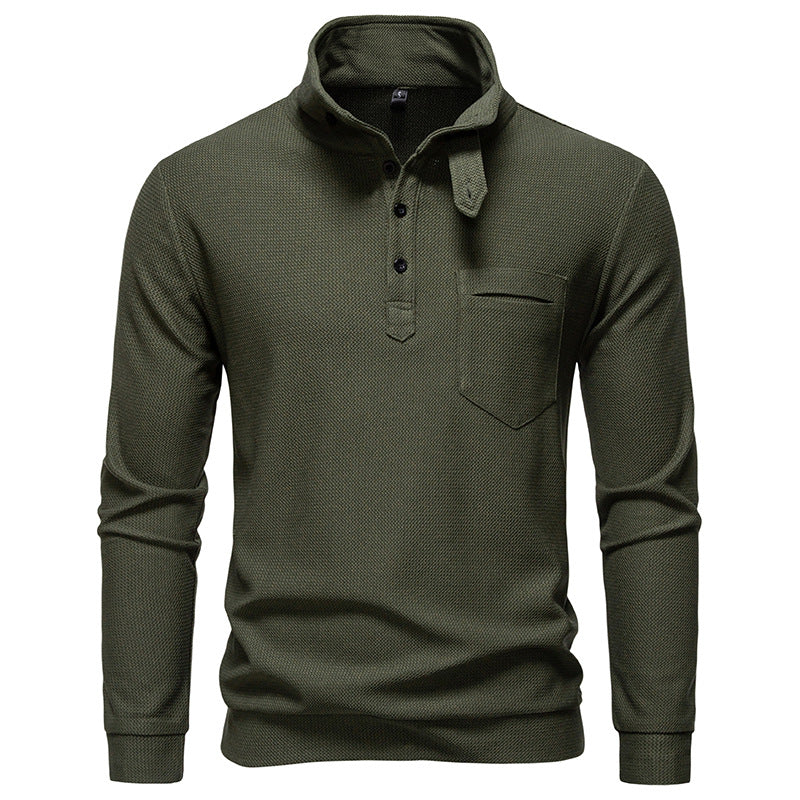Herren Texturiertes Waffelstrick-Henleyshirt mit hohem Kragen, Knopfleiste und Brusttasche Echo Archiv