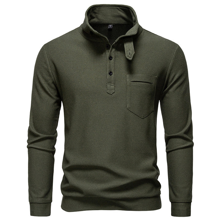 Herren Texturiertes Waffelstrick-Henleyshirt mit hohem Kragen, Knopfleiste und Brusttasche Echo Archiv