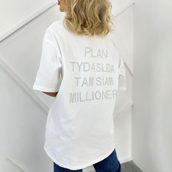 Damen oversized Statement-T-Shirt mit Strassschrift auf dem Rücken – Avérine