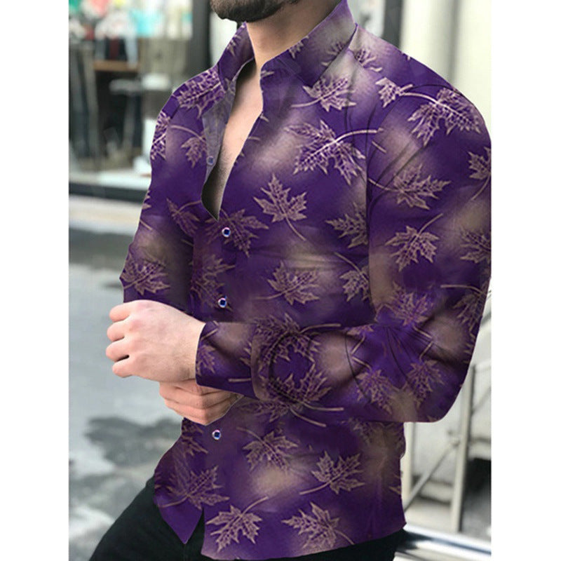 Herren Elegantes Langarmhemd mit modernem Blattmuster Echoarchiv