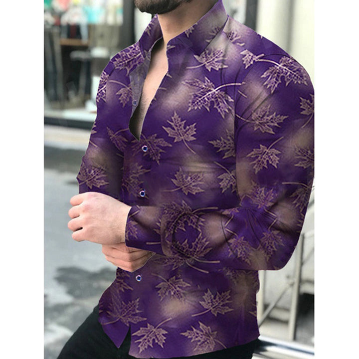Herren Elegantes Langarmhemd mit modernem Blattmuster Echoarchiv