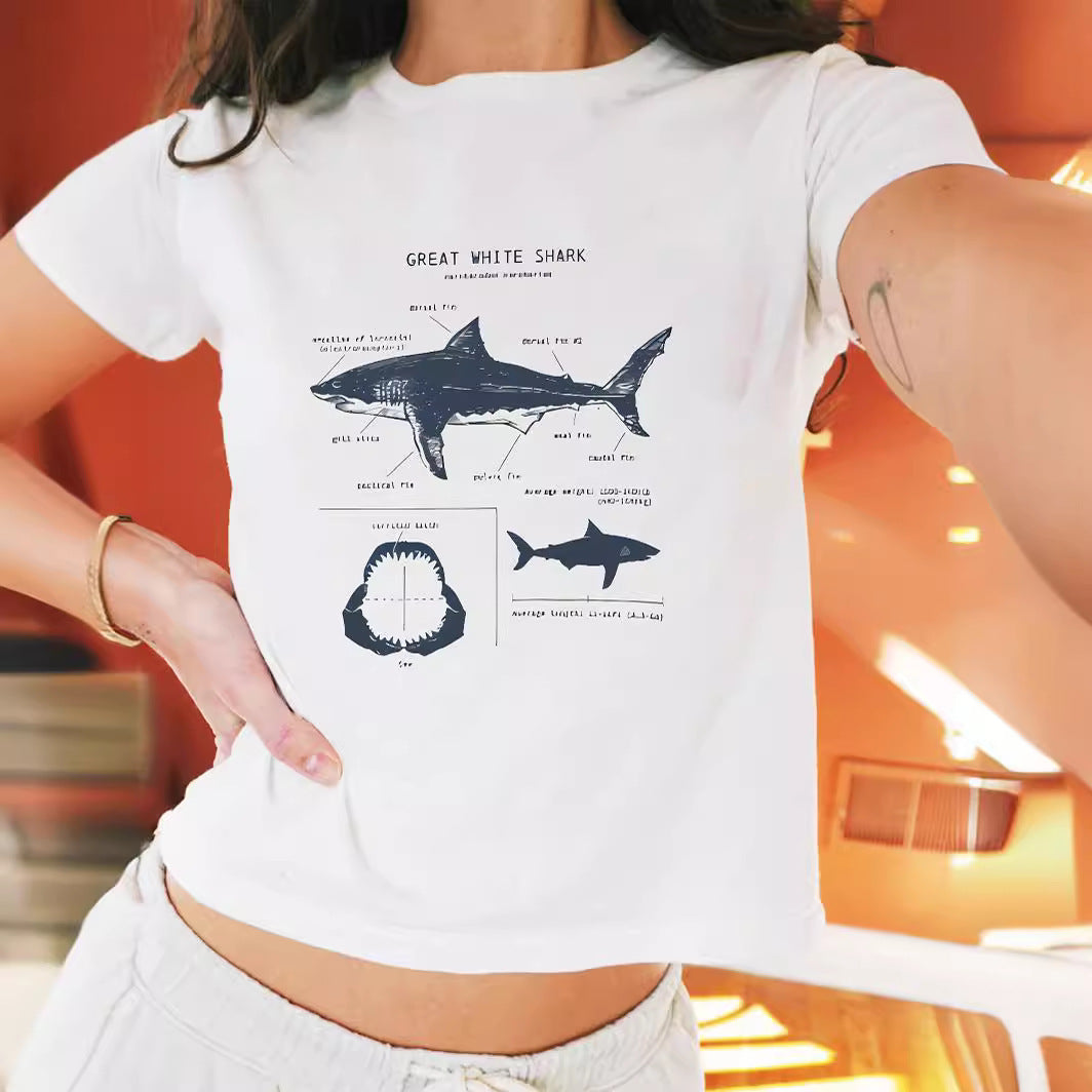 Damen Kurzarm T-Shirt mit aufgedrucktem Lippenmotiv Echo Archiv