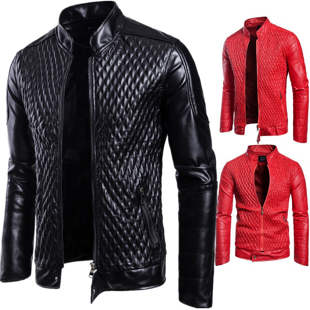Herren Stilvolle Bikerjacke aus Kunstleder mit Steppmuster Echoarchiv