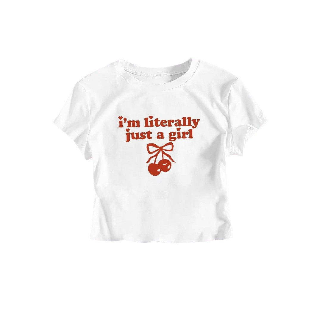 Damen Crop-T-Shirt mit frechem Kirschmotiv und verspielt künstlerischem Design Echo Archiv