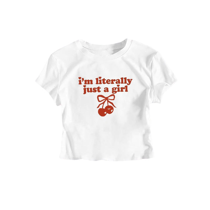Damen Crop-T-Shirt mit frechem Kirschmotiv und verspielt künstlerischem Design Echo Archiv