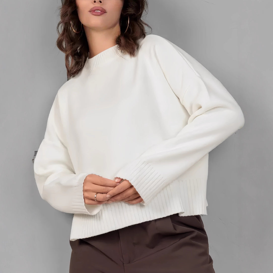 Damen Bequemer Strickpullover mit Rundhalsausschnitt – Mavelle