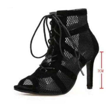 Damen Schnür‑High‑Heel Ankle‑Boots mit Mesh‑Einsätzen und Peeptoe Echoarchiv