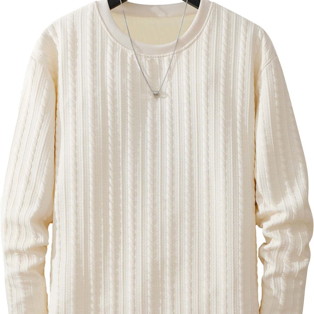 Herren Feinstrick-Rundhals-Pullover mit Zopfmuster, geradem Saum & entspannter Passform Echoarchiv