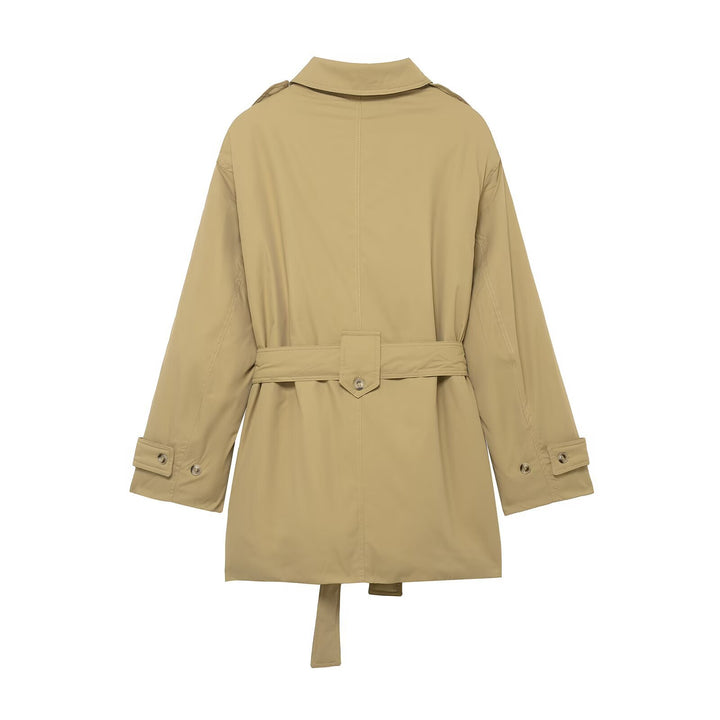 Damen Kurzer Trenchcoat mit Taillengürtel und Schulterklappen Echo Archiv