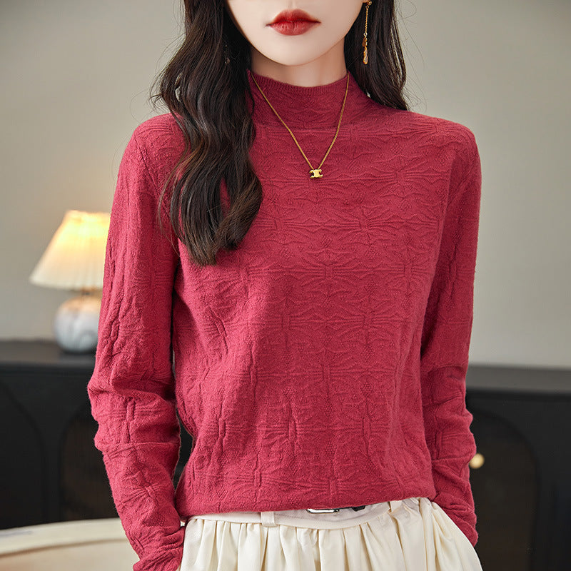Damen Strukturiertes Feinstrick-Longsleeve mit Stehkragen und kastiger Silhouette Echoarchiv
