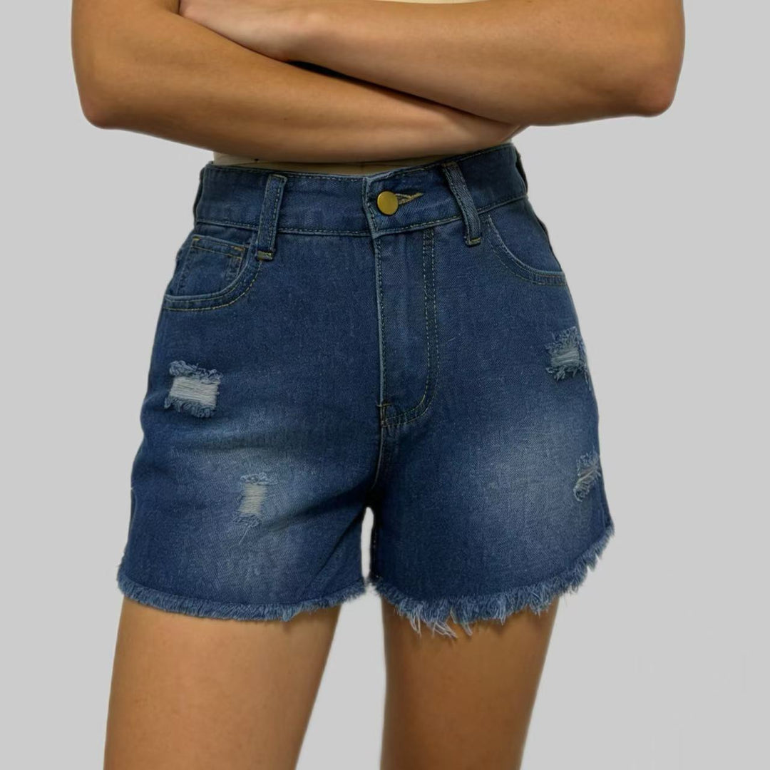 Damen Designer Denim-Shorts mit Fransen und ausgefranstem Saum Echo Archiv